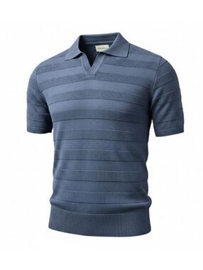 Men's Far Afield Polo Shirt Knit Ribbed Dark Blue Short Sleeve Size 3 (US Large)